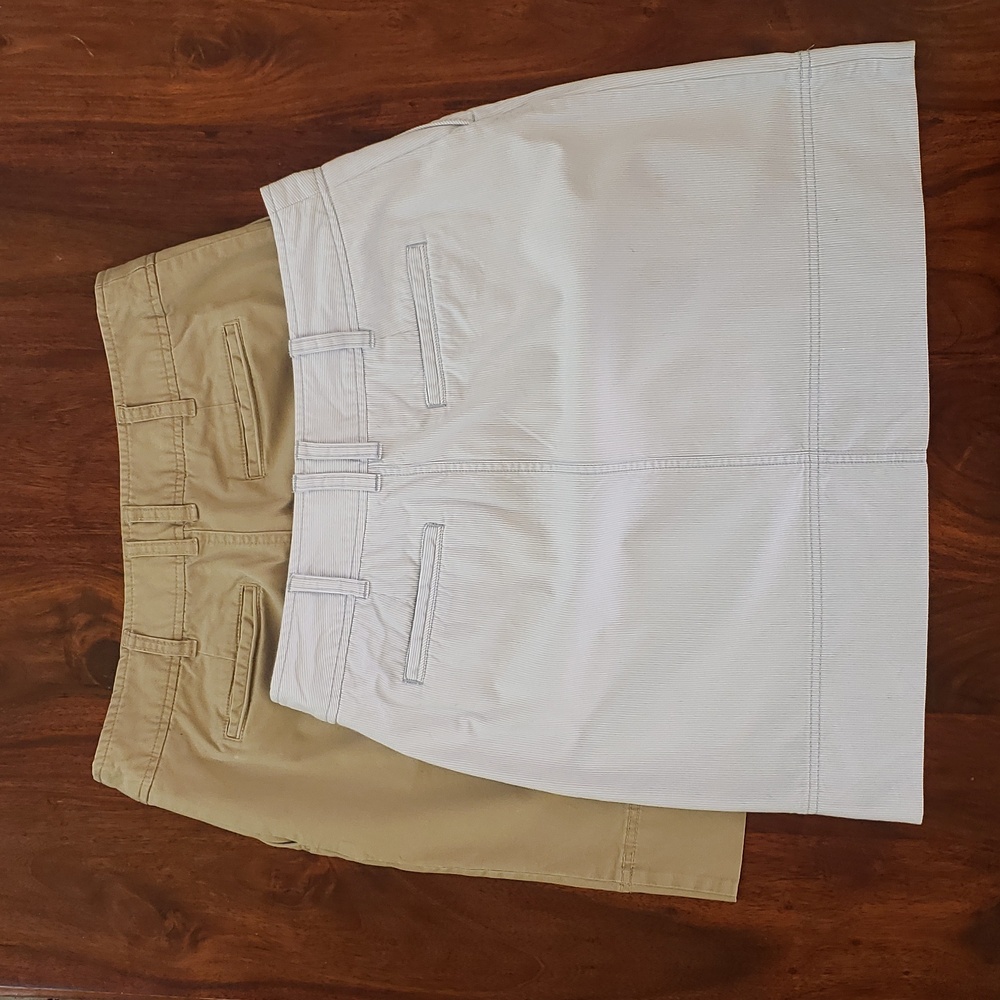 MERONA Skirt Bundle Size 10 Lot of 2 Tan Cotton Chino & Blue Seersucker - Picture 3 of 10
